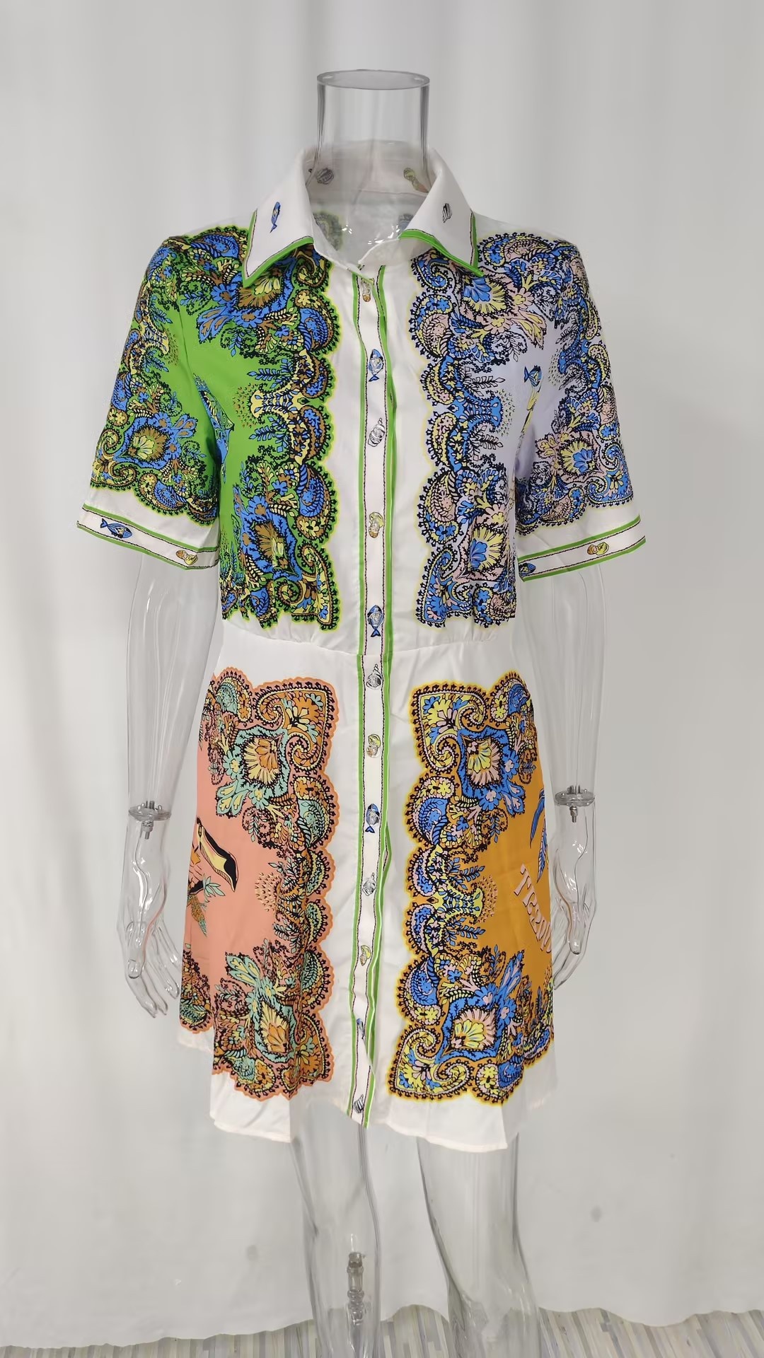 Abito camicia stampato donna stile casual elegante slim-fit_voghion.com