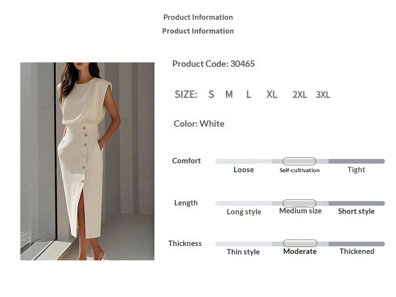 Elegant damklänning med slits och knappar i fransk stil_voghion.com