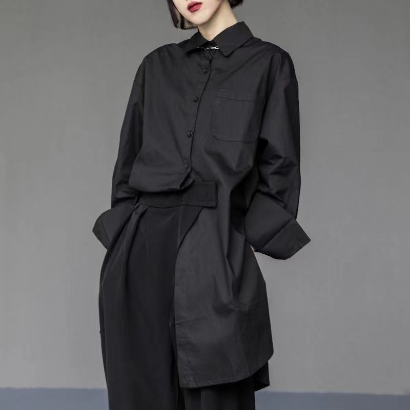 Women's Irregular Button-up Shirt Mid-length Bf Style Blouse_voghion.com