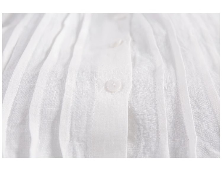 Women's Linen Shirt Dress Pleated Casual Summer Style White_voghion.com