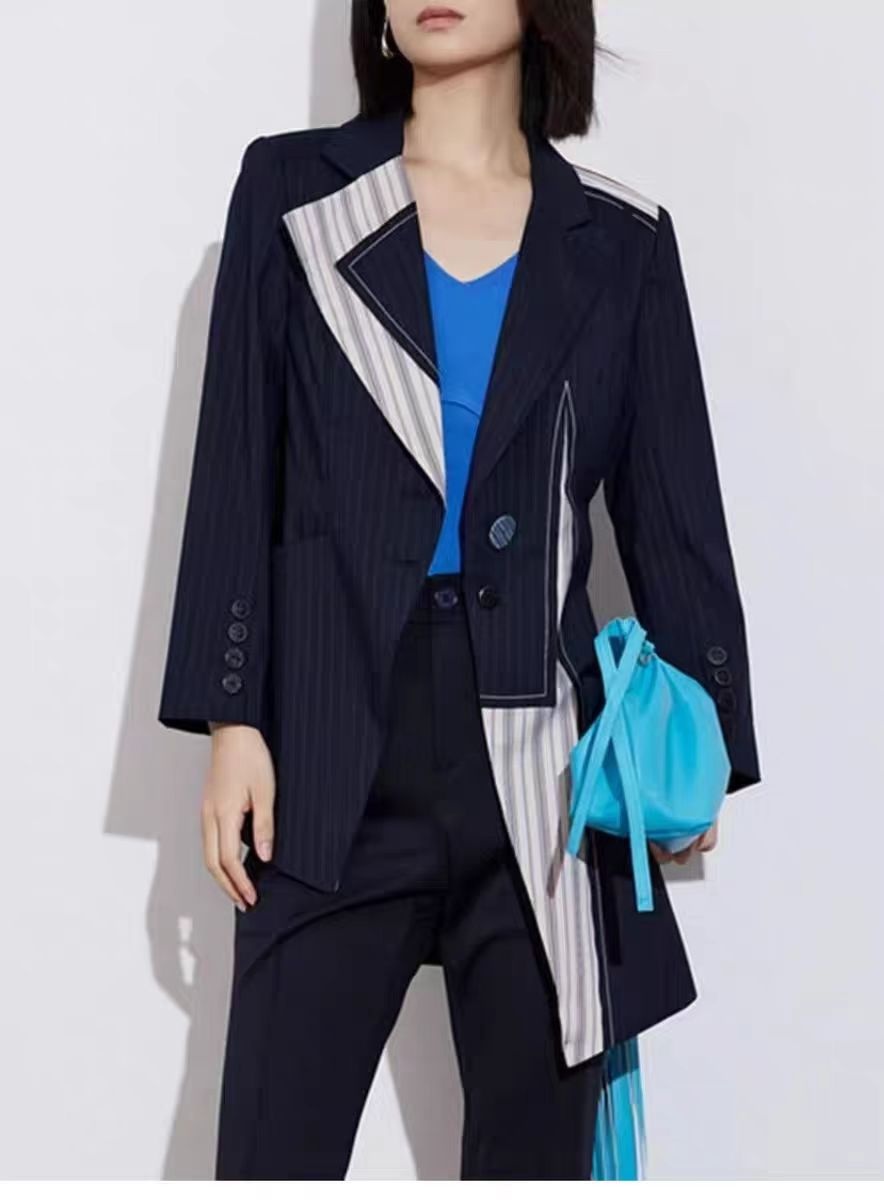 Damska marynarka blazer patchwork color block asymetryczna_voghion.com