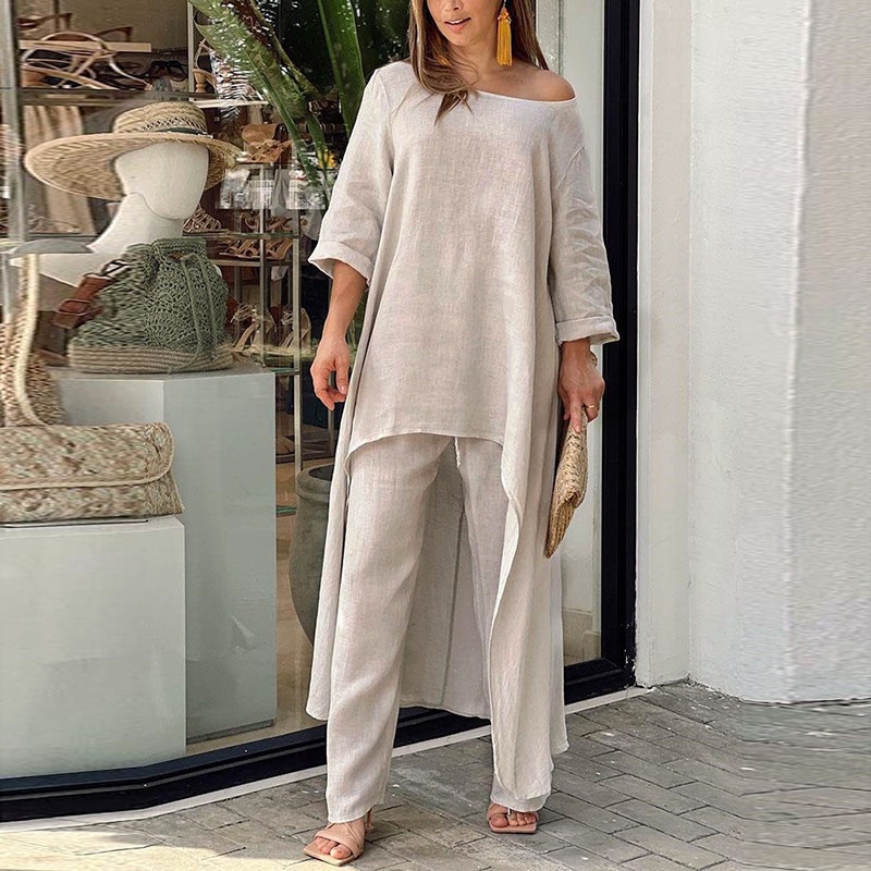 Elegant Women's Two-piece Set Loose Solid Colour Round Neck Outfit_voghion.com