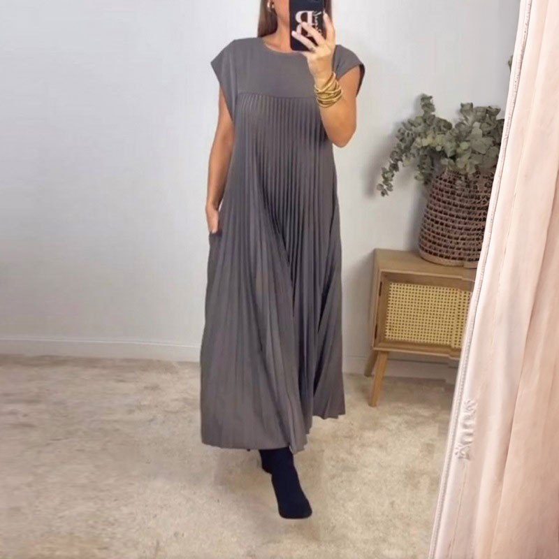 Elegant ärmlös plisserad maxiklänning för damer i stora storlekar_voghion.com