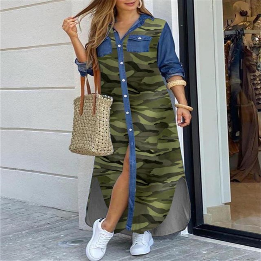 Damen Kleid Modisches Sexy Langarmhemd Mit Knopfleiste_voghion.com