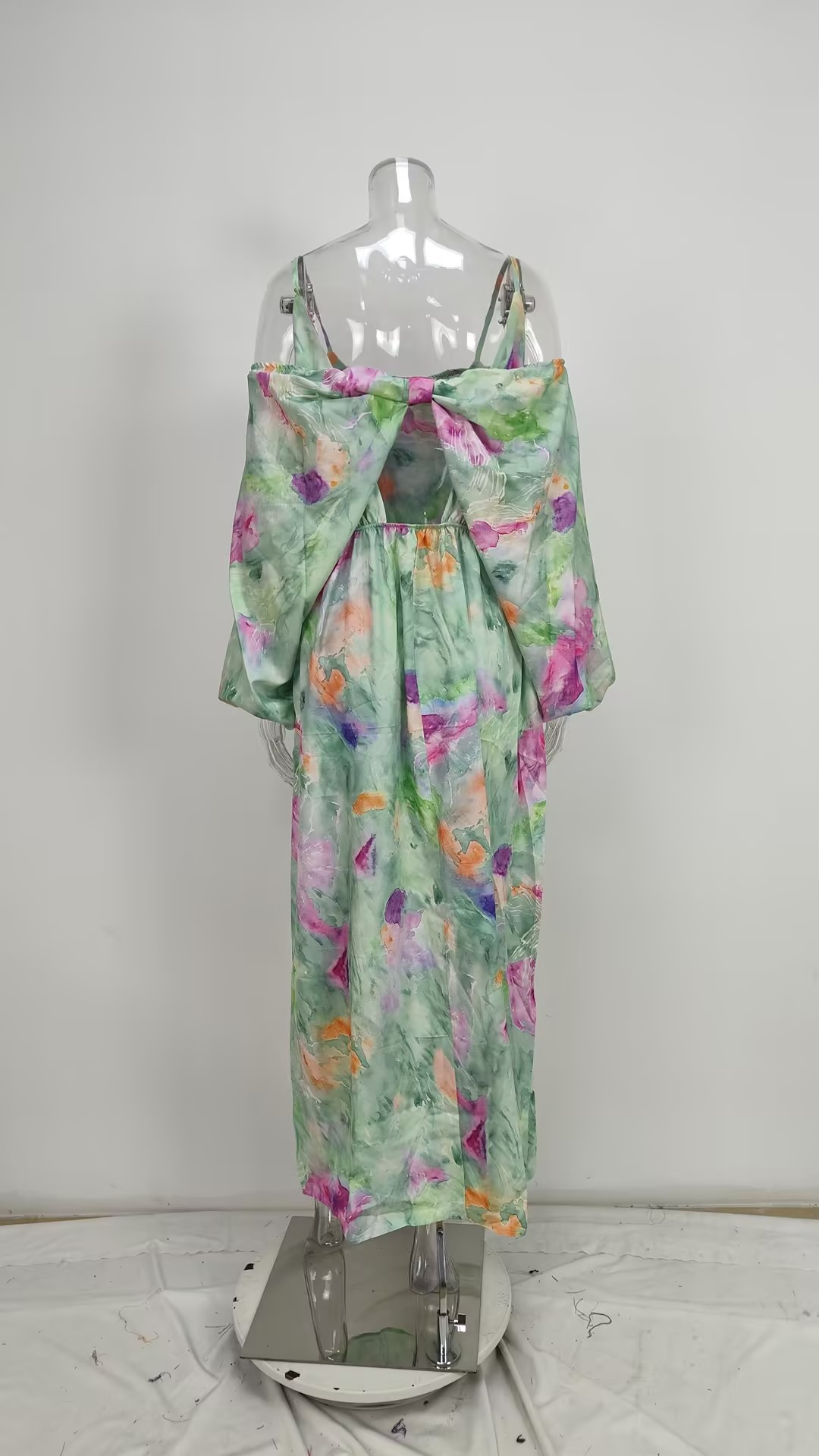 Conjunto vestido maxi mulher elegante ombros descobertos tie-dye_voghion.com