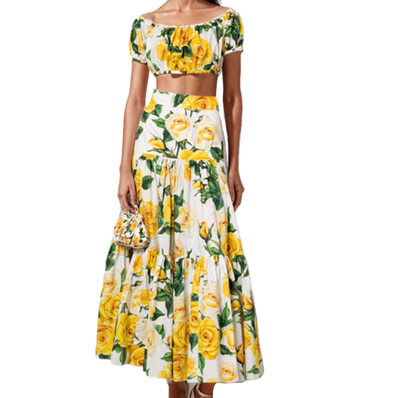 Conjunto de moda de primavera 2026: elegante y sexy falda plisada estampada para mujer, estilo europeo y americano._voghion.com
