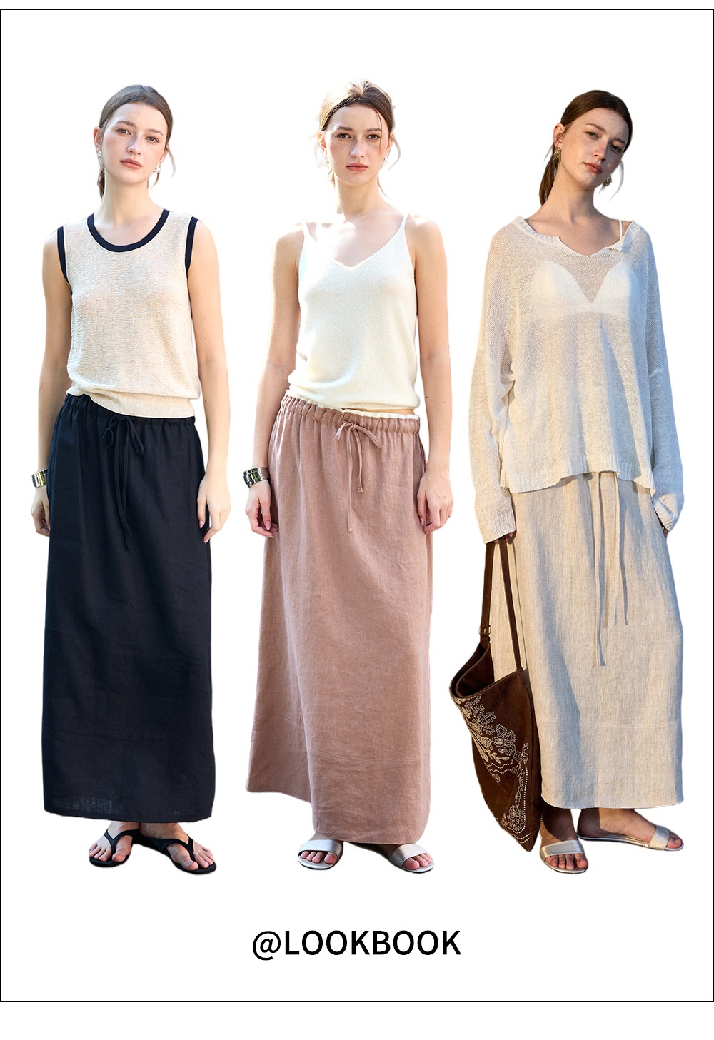 Dames linnen rok a-lijn elastische taille halflang los_voghion.com