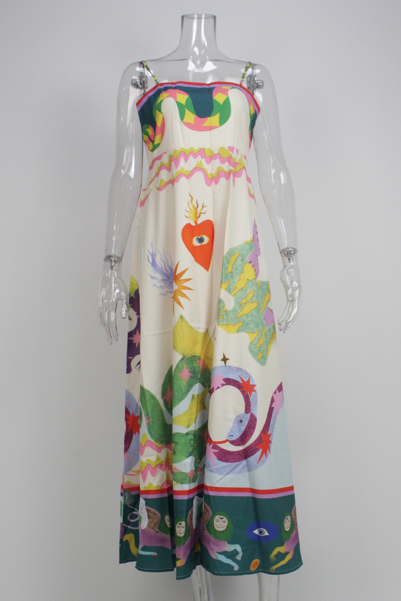 Elegante dames jurk lang met print en hoge taille plus size_voghion.com