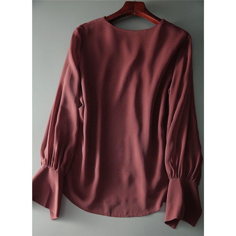 Elegant V-neck Chiffon Blouse For Women Plus Size Spring Autumn_voghion.com