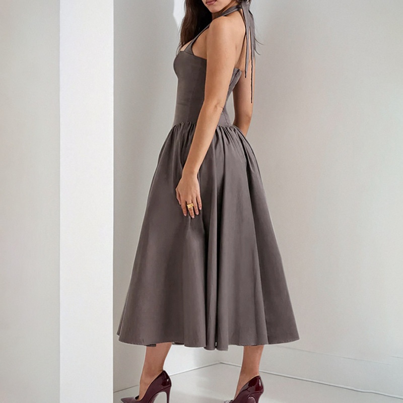 2026 Spring New Cross-Border European American Women's Dress, Elegant Sexy, Pure And Alluring, Halter Neck, Backless,_voghion.com