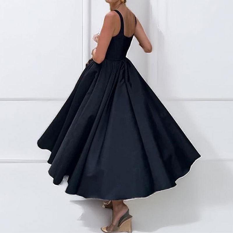 Elegant Square Neck Ruched Waist Dress For Women Plus Size Style_voghion.com