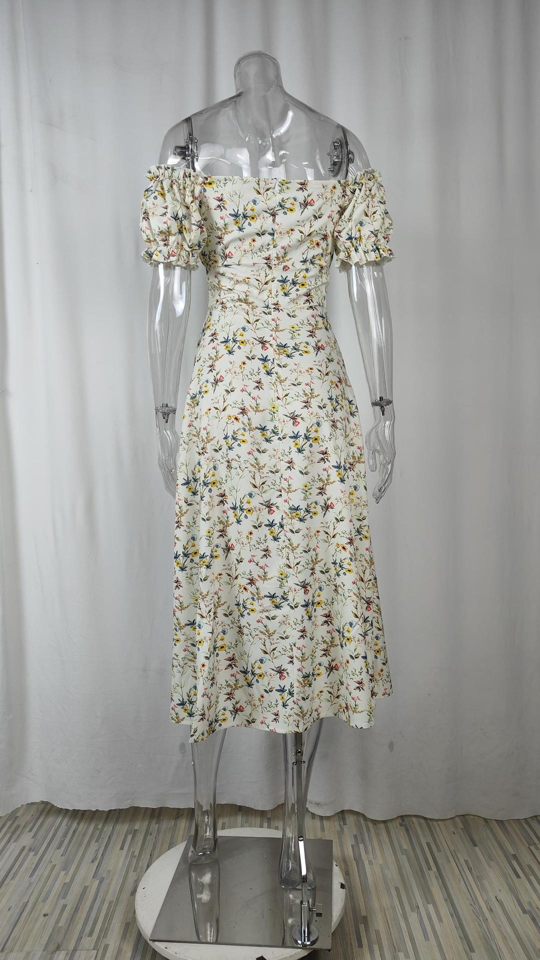 Elegant plus size klänning för kvinnor med blommor volanger och slits_voghion.com