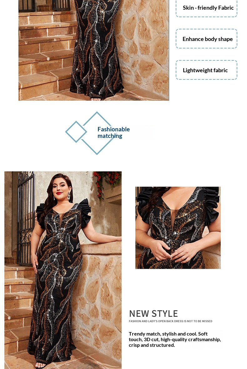 Vestido fishtail mujer tallas grandes slim fit cuello v liso_voghion.com