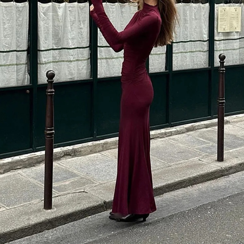 Damen Elegant Langarm Bodycon Kleid Für Plus Size Anlässe_voghion.com