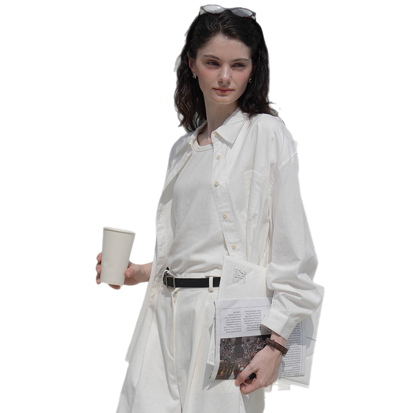 Elegante camicia bianca, 100% cotone, top con colletto per donna, nuova camicia versatile ed elegante in cotone per primavera/estate_voghion.com