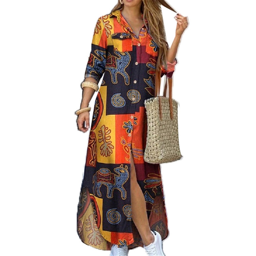 Neue Damenbluse im europäischen und amerikanischen Stil für Frühling und Herbst: Sexy, einreihig, lang und locker geschnitten mit Umlegekragen._voghion.com