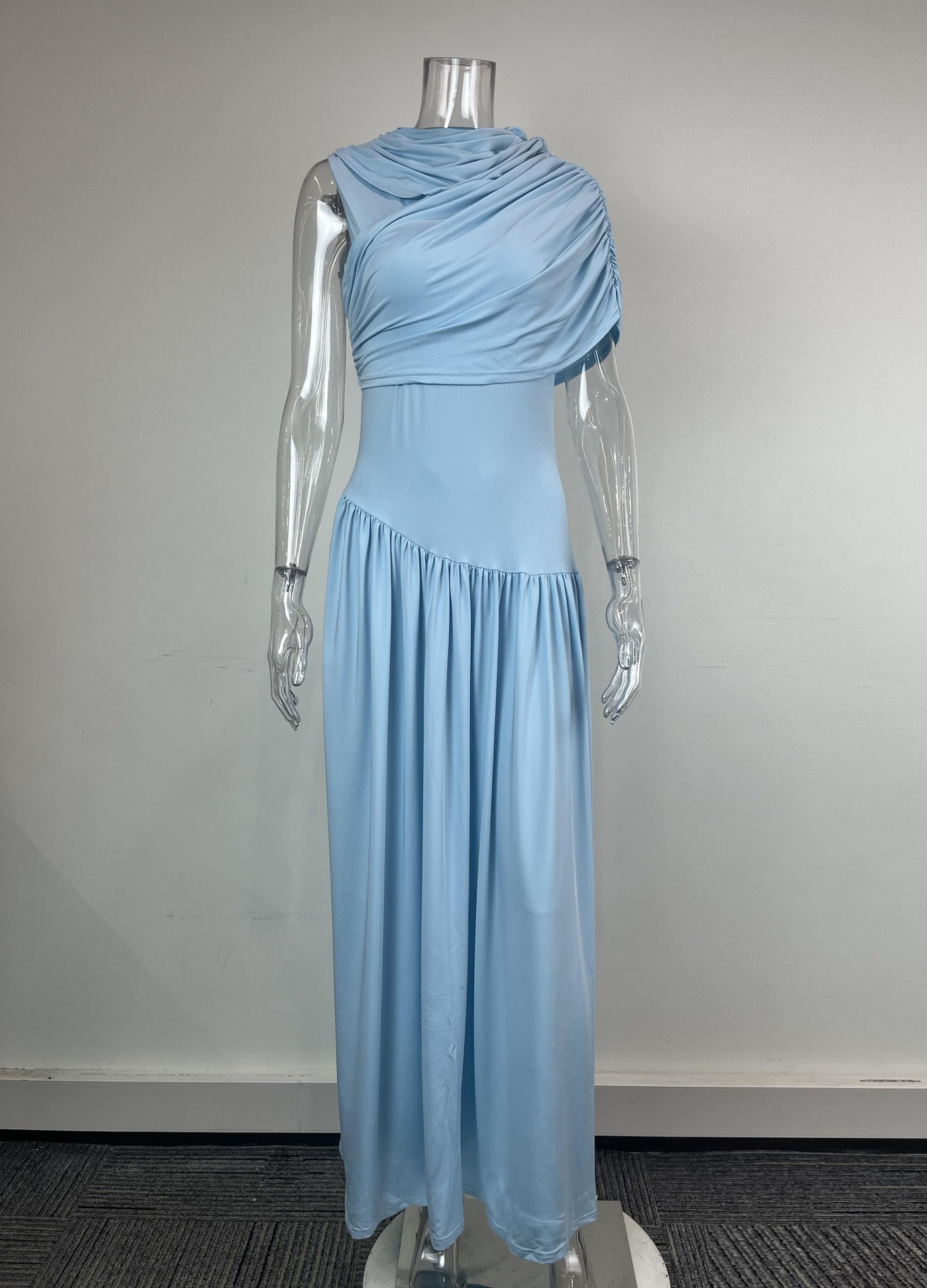 Elegantes Damen Maxikleid Mit Taillierung Und Raffung_voghion.com