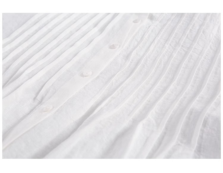 Women's Linen Shirt Dress Pleated Casual Summer Style White_voghion.com