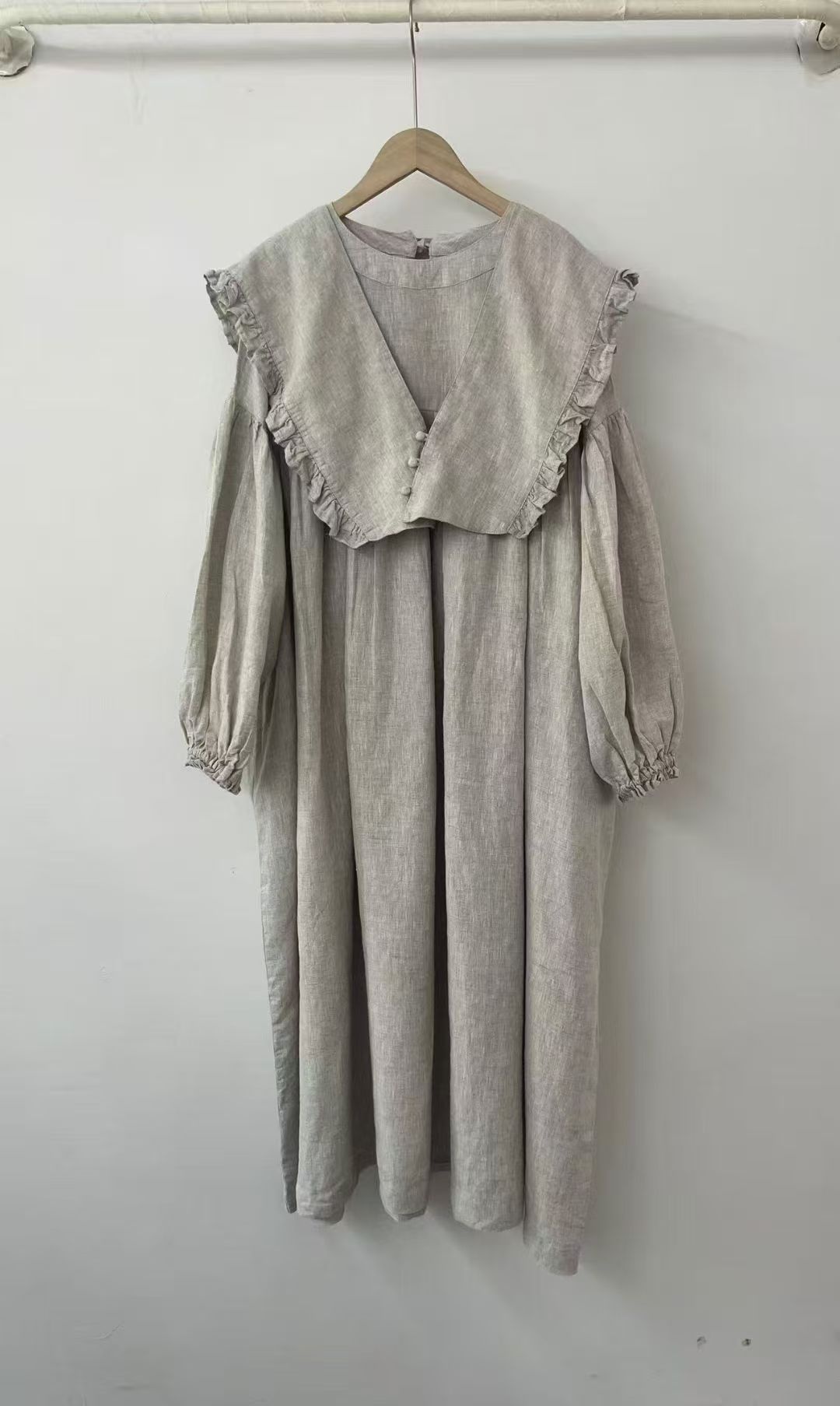 Elegantes Damen Leinenkleid Mit Langen Ärmeln Im Boho-stil_voghion.com