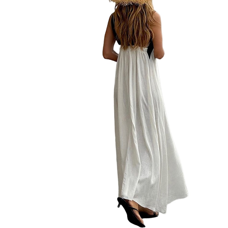 Elegant Women's Summer Dress Halter Neck Sleeveless Solid Colour_voghion.com