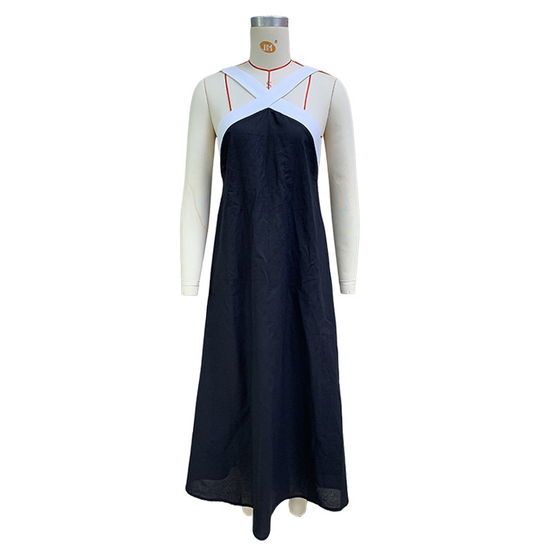 Elegant Women's Summer Dress Halter Neck Sleeveless Solid Colour_voghion.com