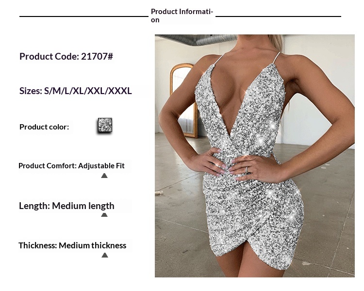 Women's V-neck Sequin Strap Plus Size Dress Elegant Evening Gown_voghion.com