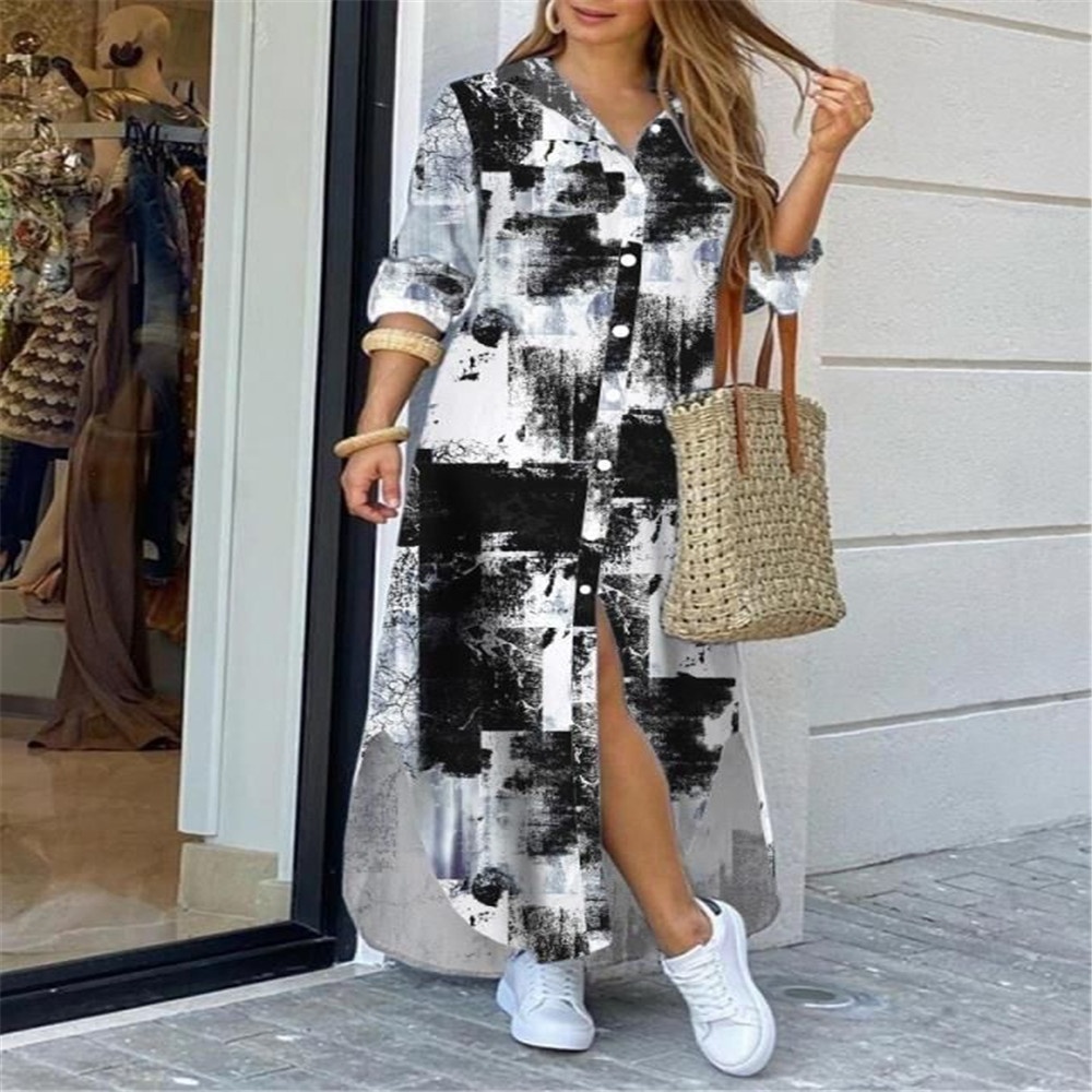 Damen Kleid Modisches Sexy Langarmhemd Mit Knopfleiste_voghion.com