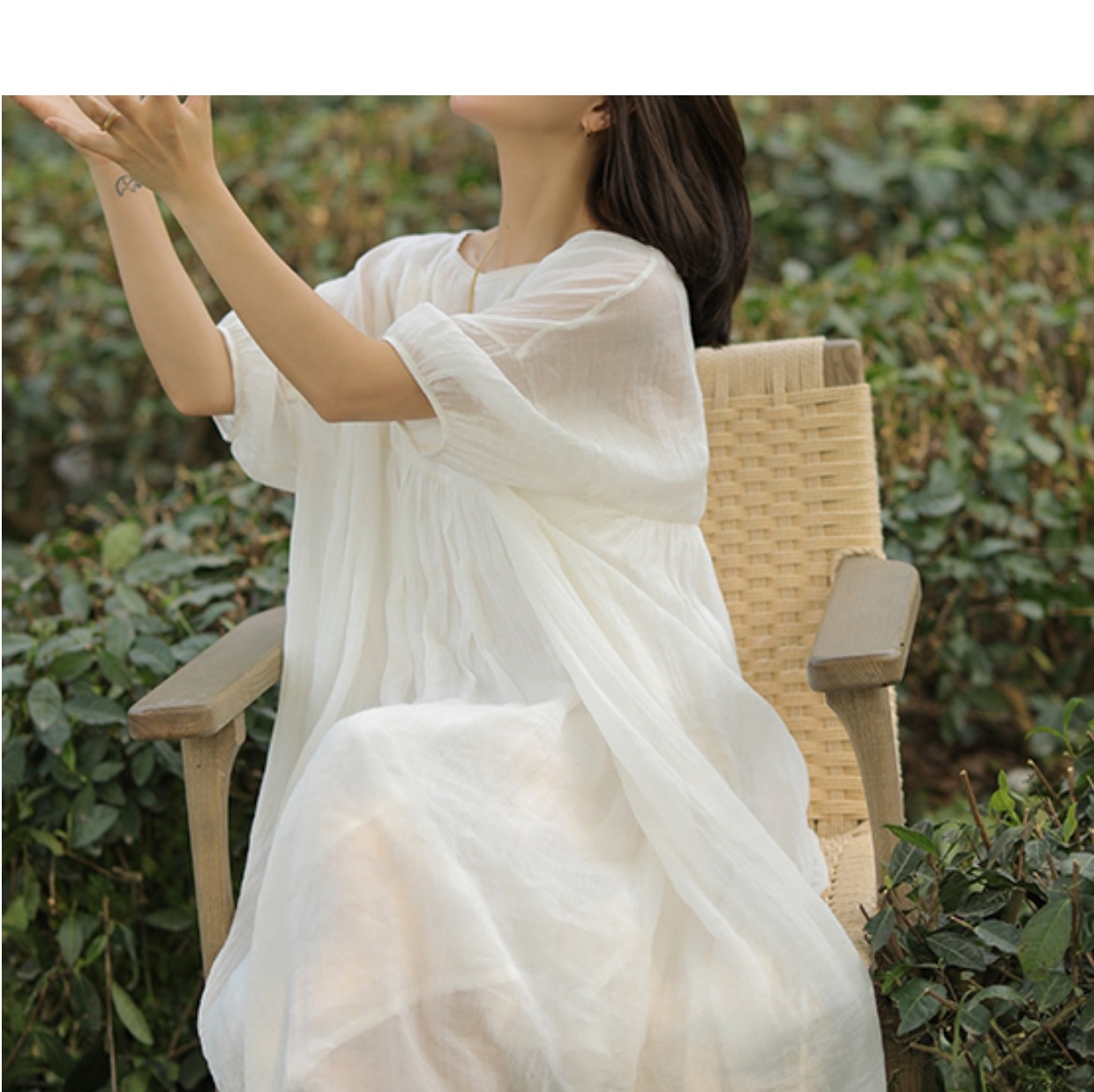 Mangogelbes Ramie-Strandkleid für Damen, Sommer 2025, neue Baumwoll-Leinen-Kollektion, weißer Rock_voghion.com