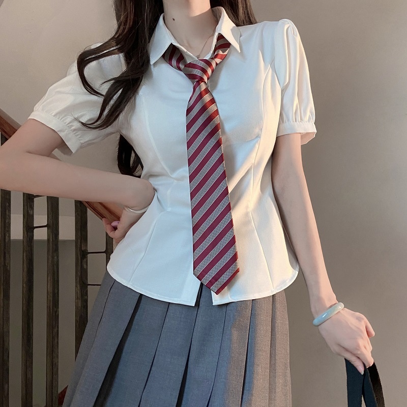 Camicia originale JK con vita stretta, manica lunga manica corta stile college primavera/estate base, versatile per stratificare e_voghion.com