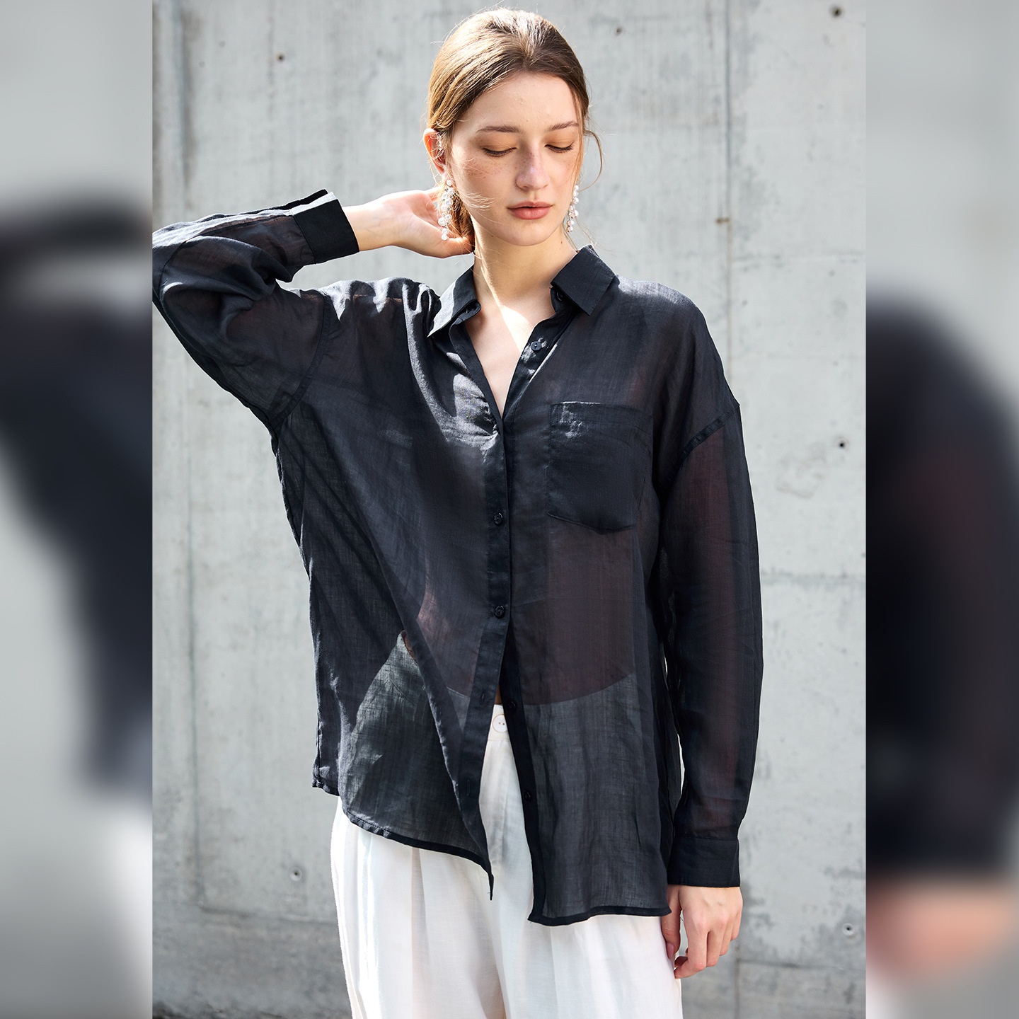 100% Long-sleeve Collared Shirt, Breathable, New Spring/summer Style, Slimming Casual, Light And Airy Women's Ramie Sun Shirt_voghion.com