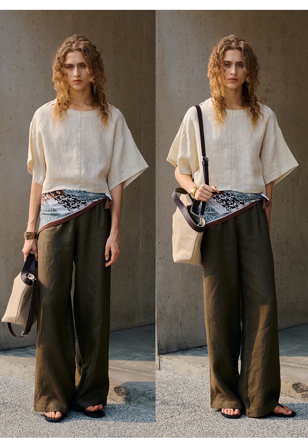 Women's Linen Top Round-neck Drop-shoulder Elegant Summer Blouse_voghion.com