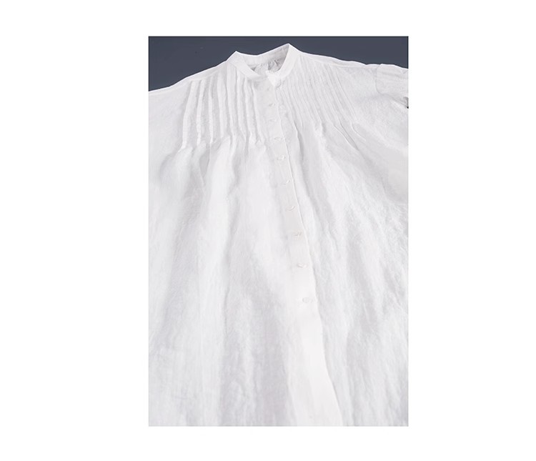 Women's Linen Shirt Dress Pleated Casual Summer Style White_voghion.com