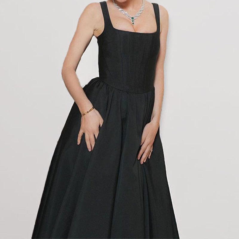 Elegant Square Neck Ruched Waist Dress For Women Plus Size Style_voghion.com