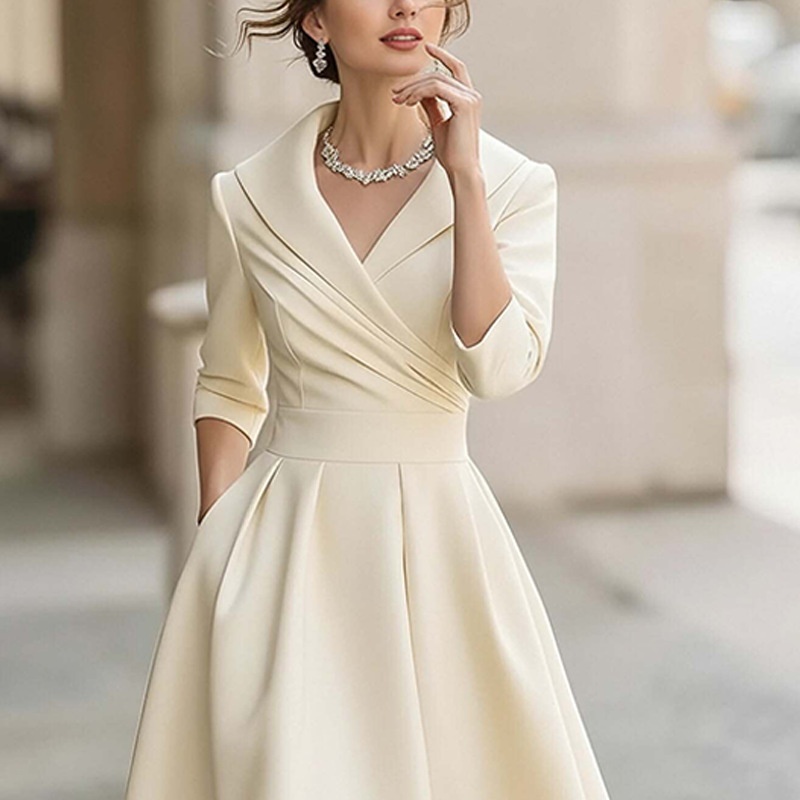 Elegant formell plus size damklänning midjeformad långärmad_voghion.com