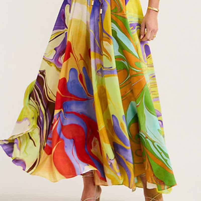 2026 Spring New Cross-Border European And American Women's Fashion Printed Loose Top Tie Half Skirt Set_voghion.com
