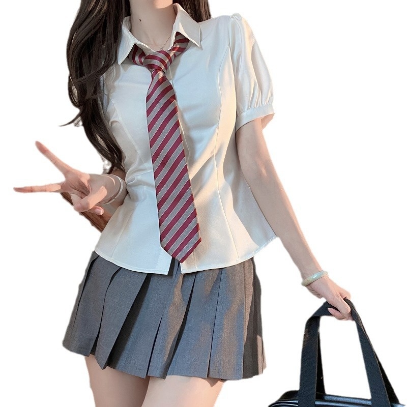 Camicia originale JK con vita stretta, manica lunga manica corta stile college primavera/estate base, versatile per stratificare e_voghion.com