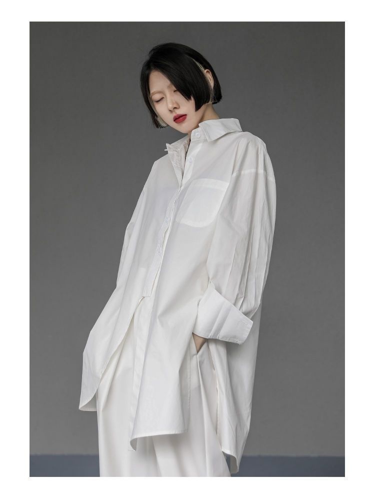 Women's Irregular Button-up Shirt Mid-length Bf Style Blouse_voghion.com