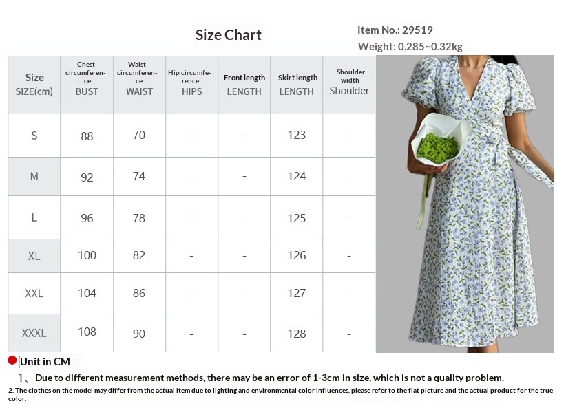 Elegant blommig klänning med v-ringning och puffärmar för plus size_voghion.com