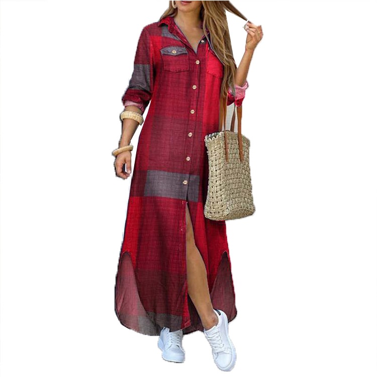 Damen Kleid Modisches Sexy Langarmhemd Mit Knopfleiste_voghion.com