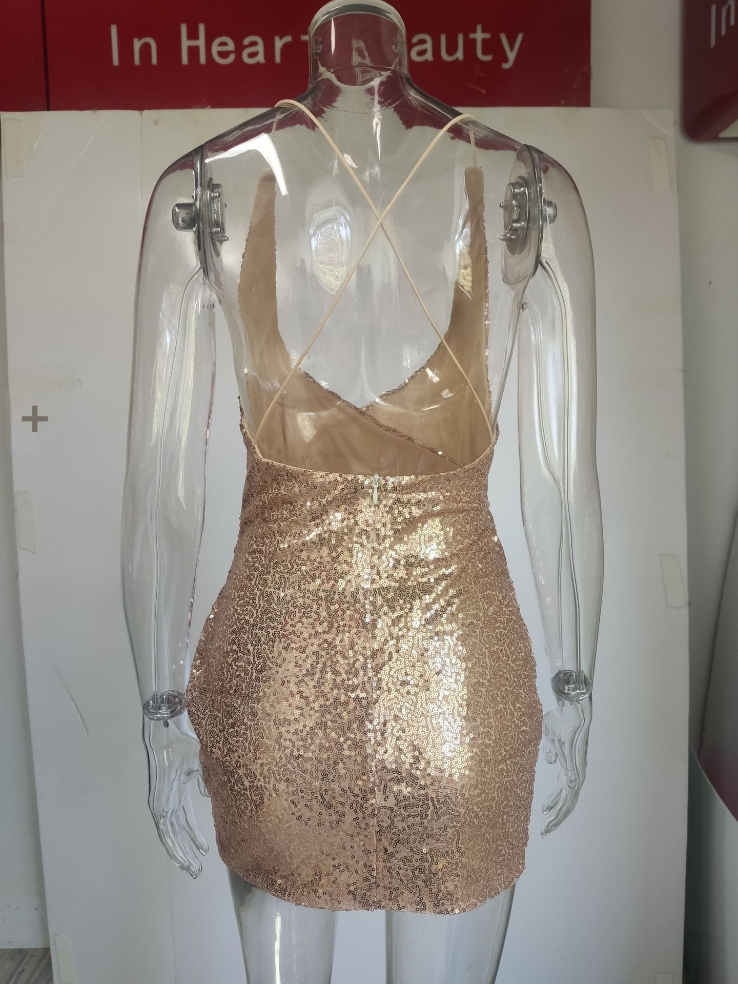 Women's V-neck Sequin Strap Plus Size Dress Elegant Evening Gown_voghion.com