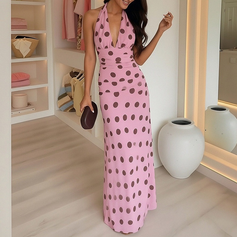 2026 Spring New Cross-Border European And American Fashion Elegant Casual Versatile Commuter V-Neck Polka Dot Dress For_voghion.com