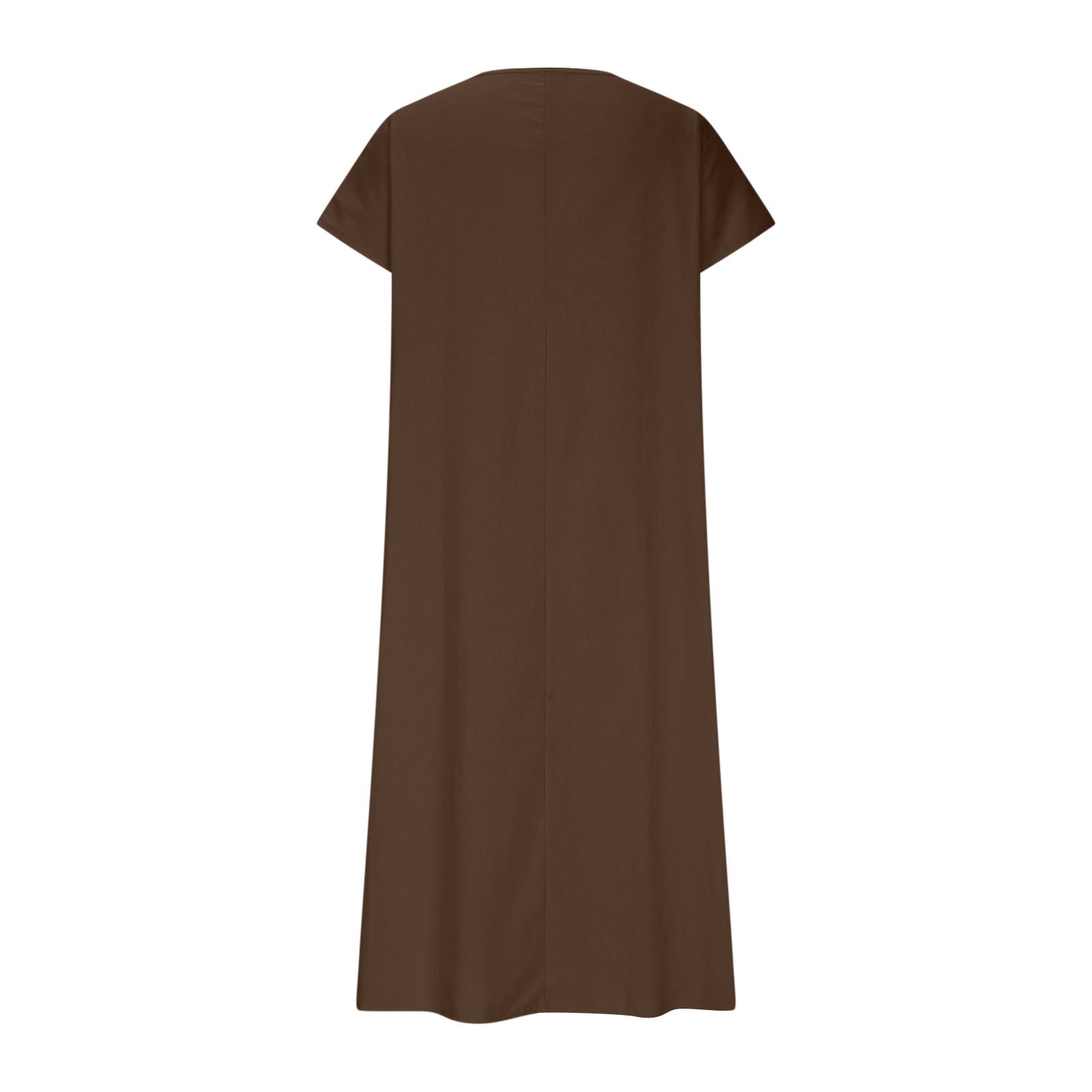 Damen Kleid Aus Baumwoll-leinen Mit V-ausschnitt Und Kurzen Ärmeln_voghion.com