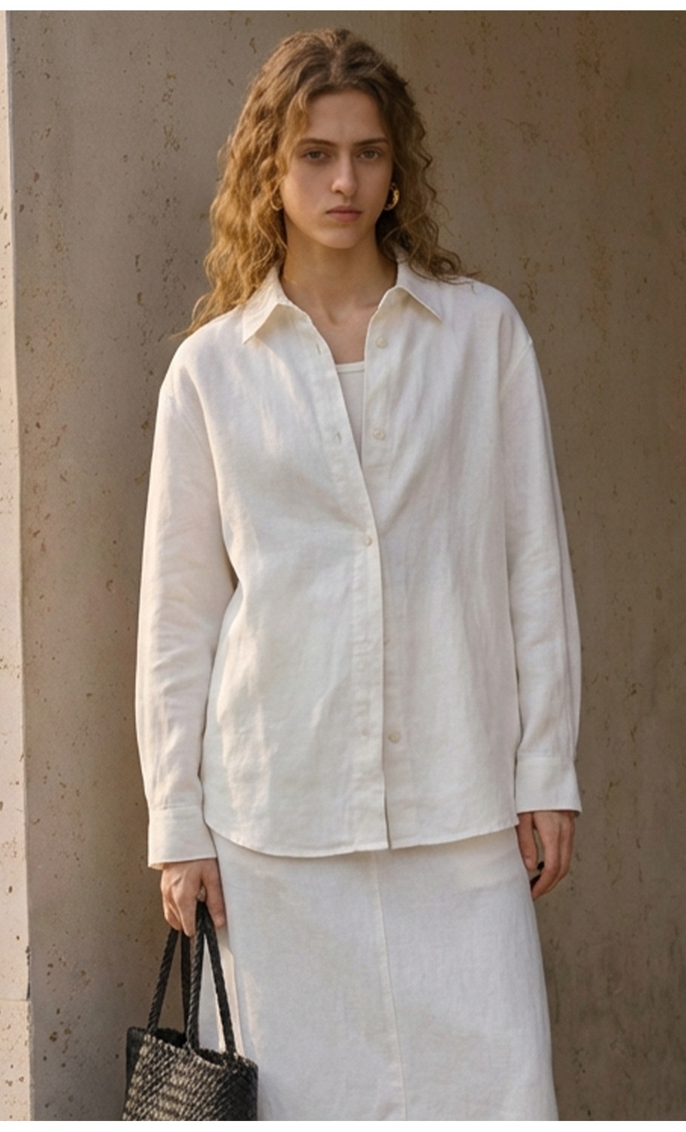 Camicia donna stile francese in puro cotone bianco maniche lunghe_voghion.com