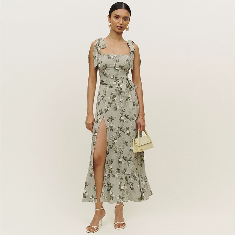 2026 Spring New Cross-Border European And American Women's Fashion Sexy Slim-Fit Backless Tie-Strap Slit Printed Dress_voghion.com