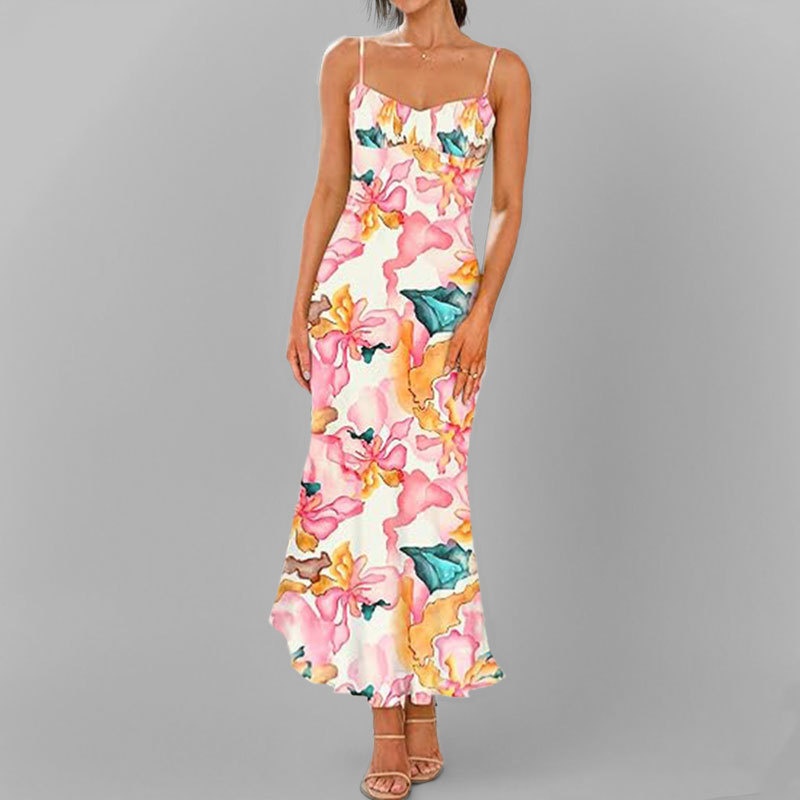 Cross-border 2026 Spring New European And American Women's Fashion Elegant Bodycon Printed Strap Dress 661_voghion.com