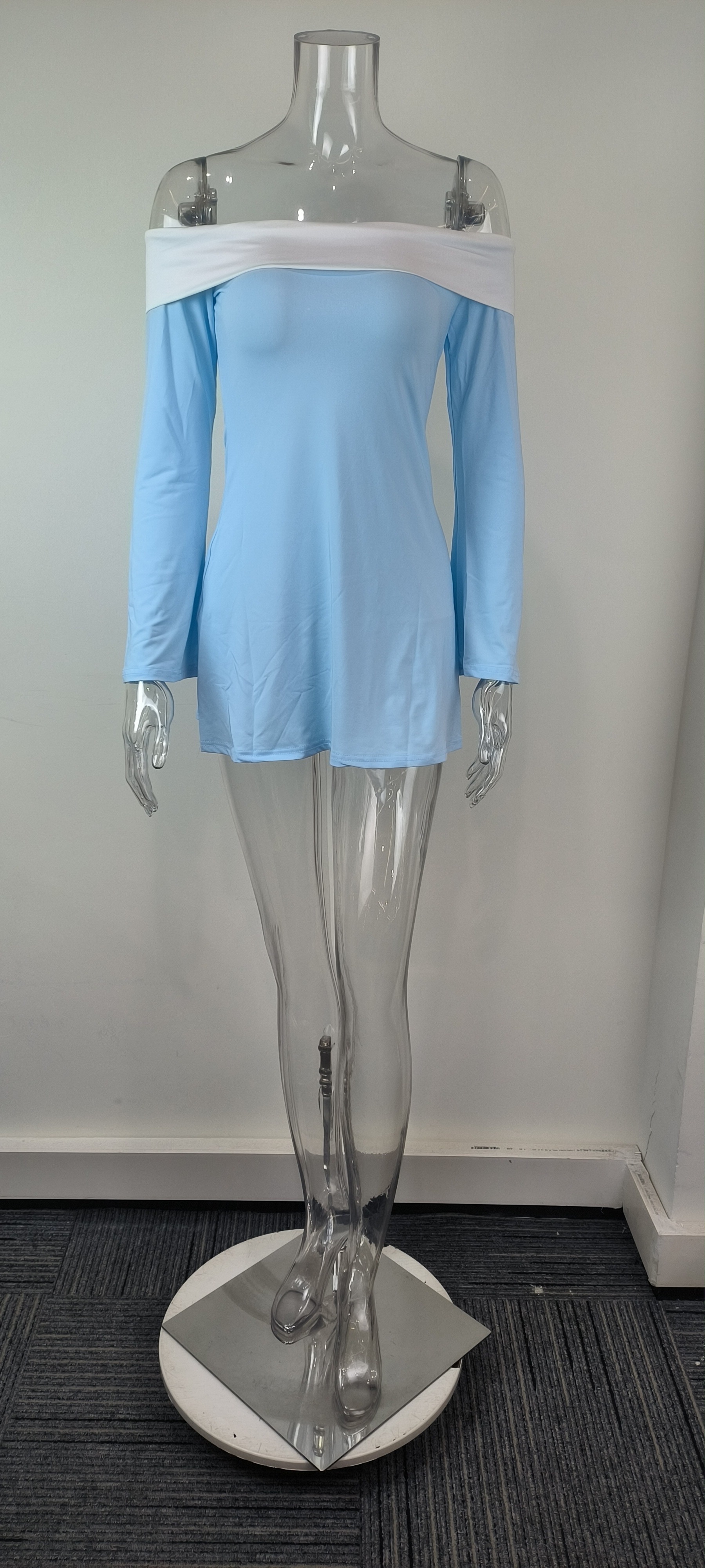 Damen Slim-fit Kleid Schulterfrei Einfarbig Für Jeden Anlass_voghion.com
