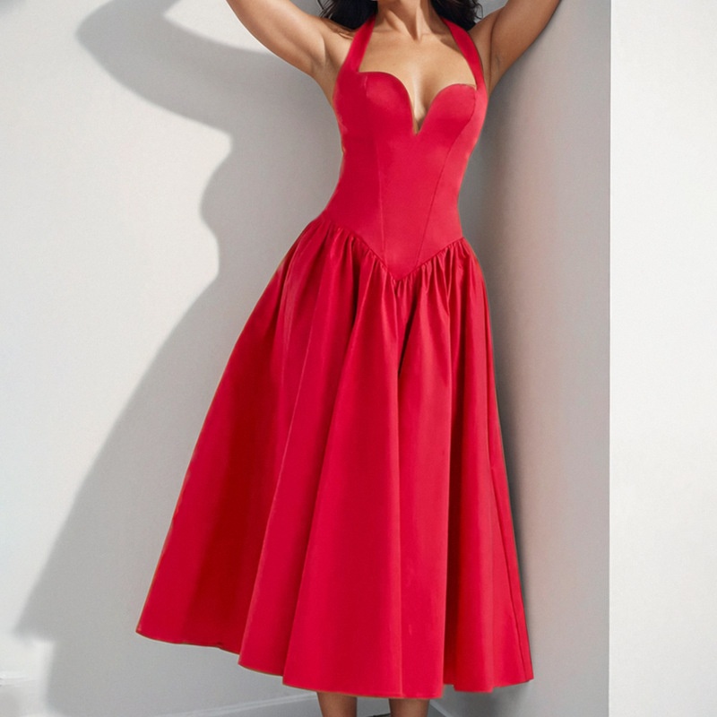 2026 Spring New Cross-Border European American Women's Dress, Elegant Sexy, Pure And Alluring, Halter Neck, Backless,_voghion.com