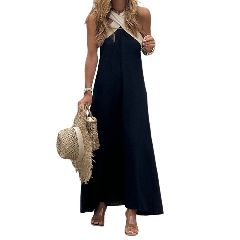 Elegant Women's Summer Dress Halter Neck Sleeveless Solid Colour_voghion.com