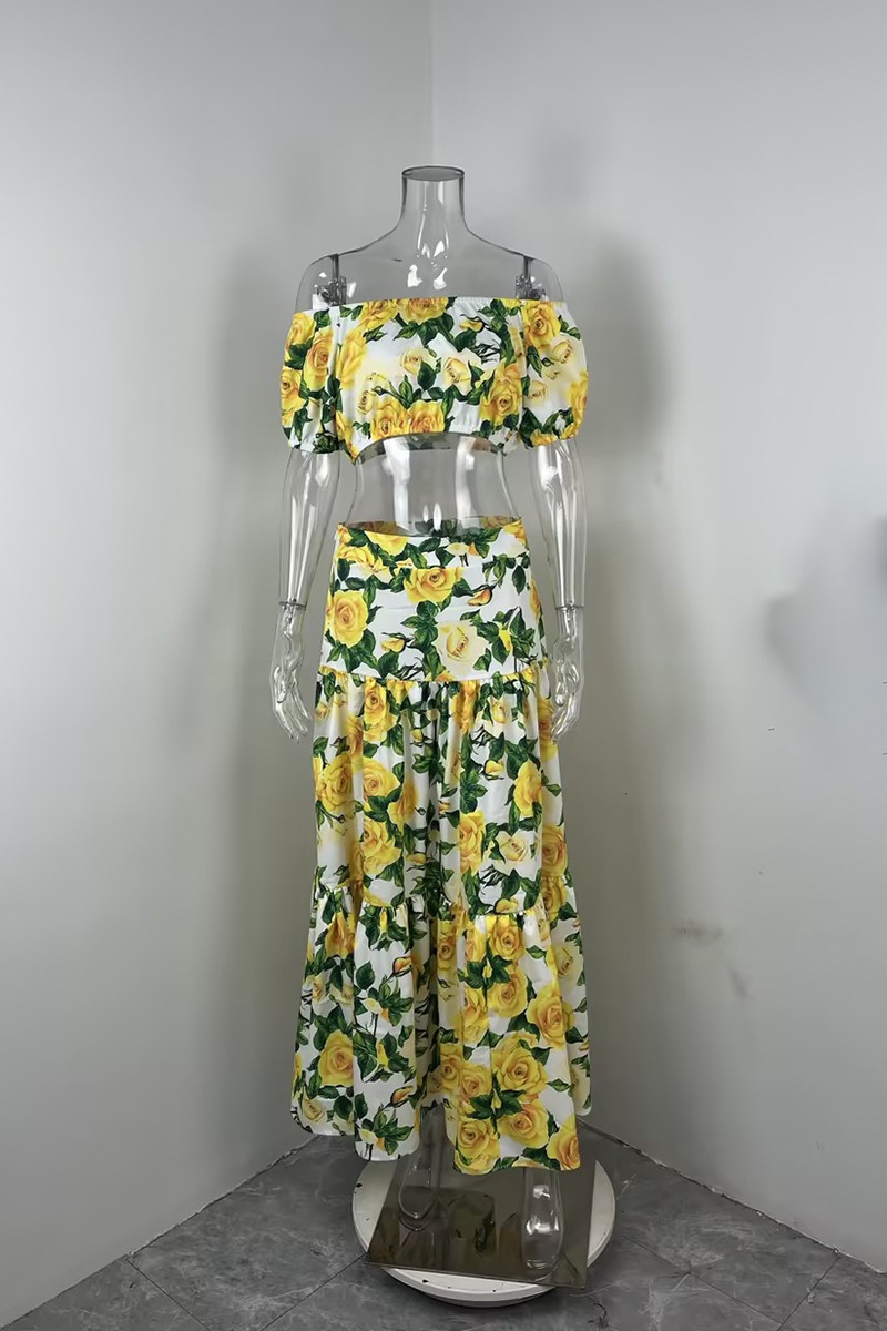 Conjunto de mujer elegante falda plisada estampada y top moda_voghion.com