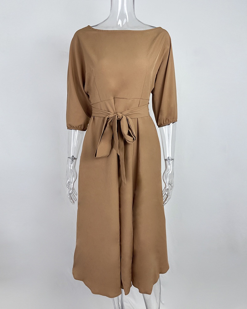 Women's Elegant Asymmetrical Tie Waist Dress Plus Size Fashion_voghion.com